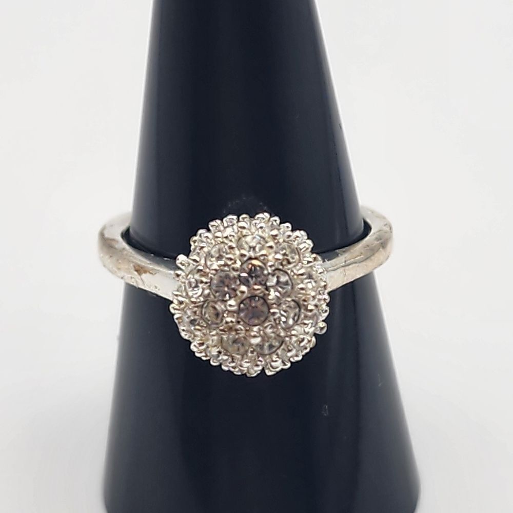 Vintage Best Silver Tone CZ Ball Ring (9.25)